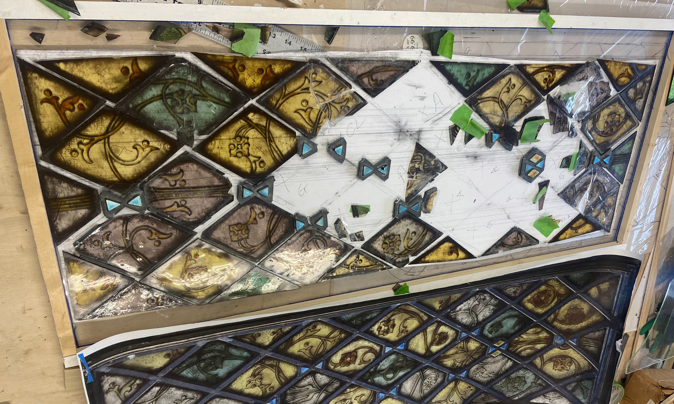 Broken stained glass window