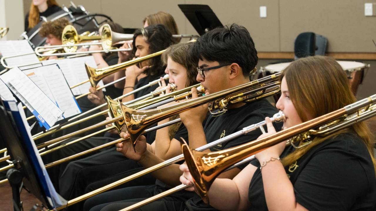 Students playing instruments at 2025 High School Honor Band at OU