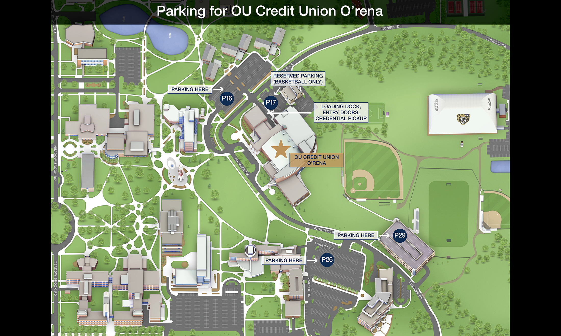 An image of a map showing parking options for commencement