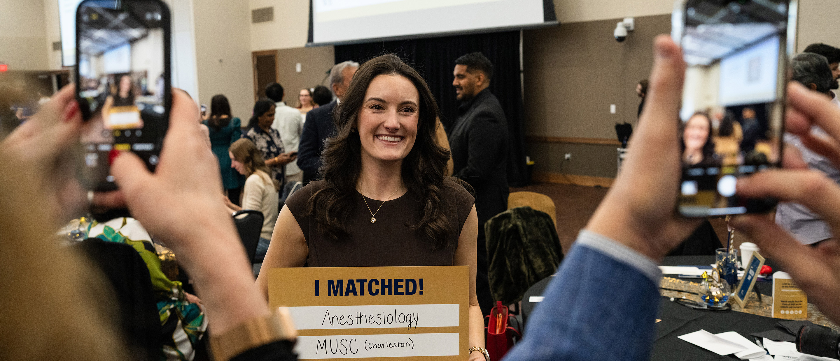 An image of a student celebrating match day