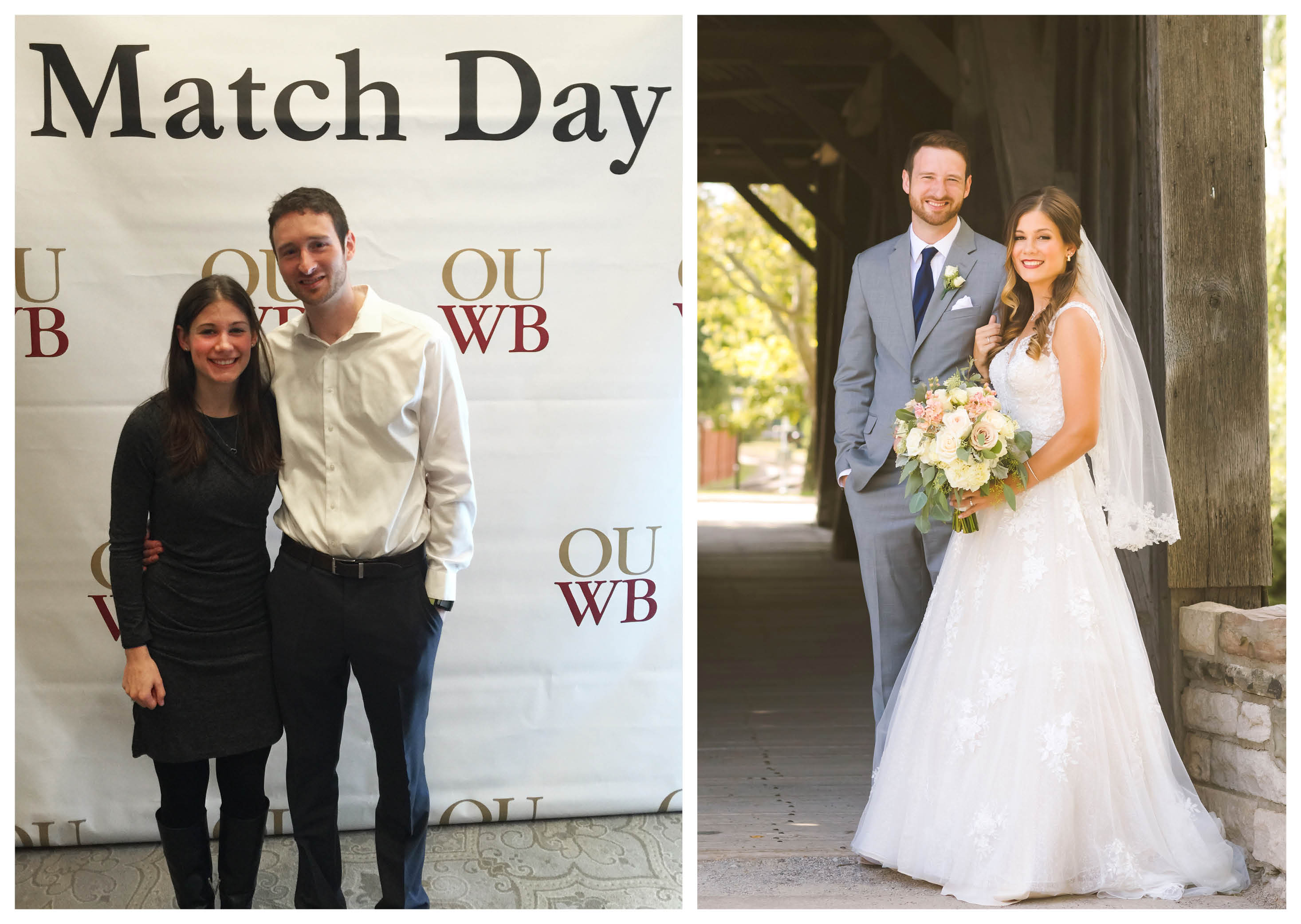 A split image of a couple posing for photos