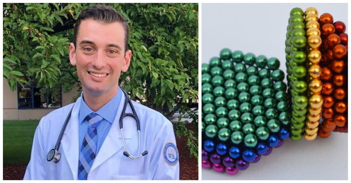 An image of a student and small magnets