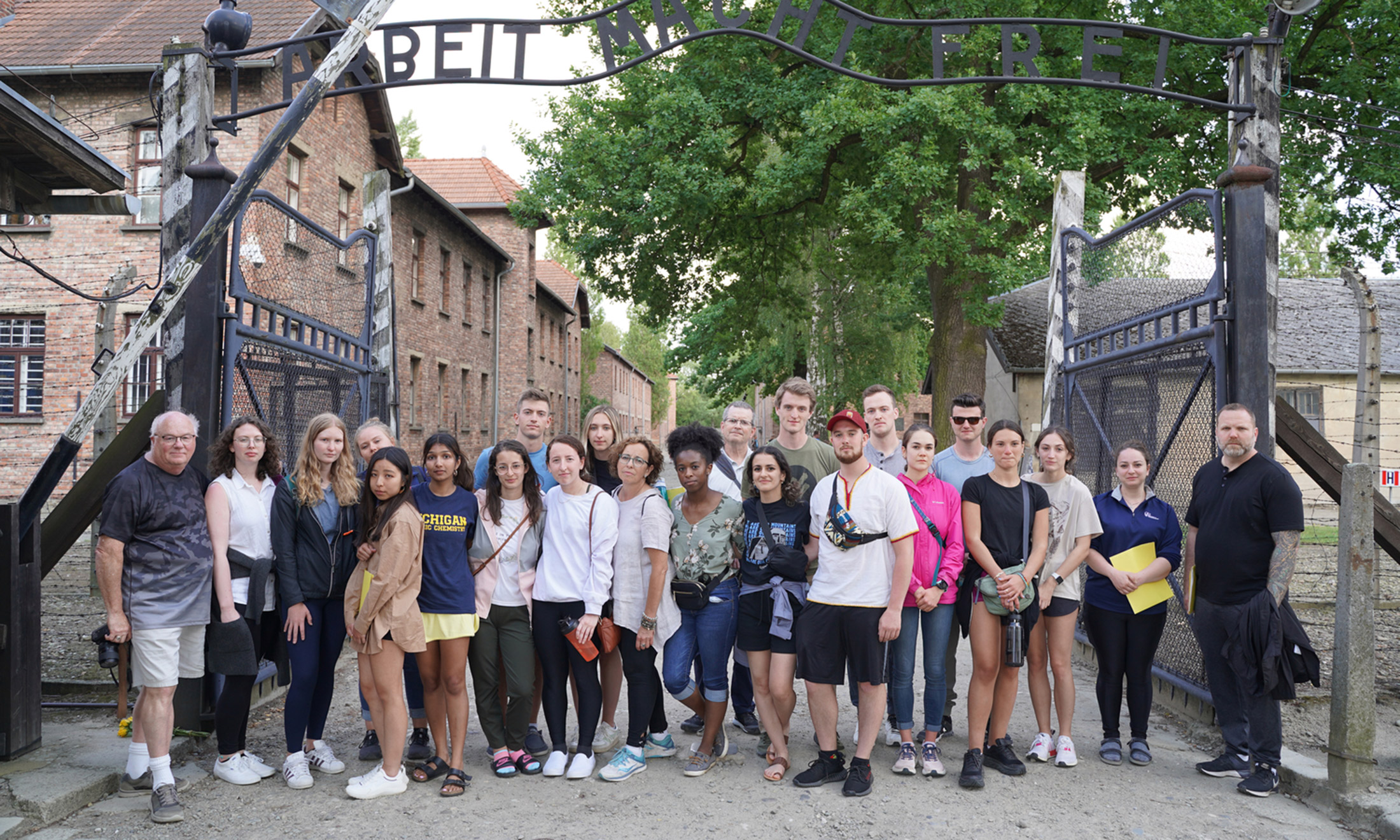An image of the OUWB cohort at the gates of Auschwitz 1