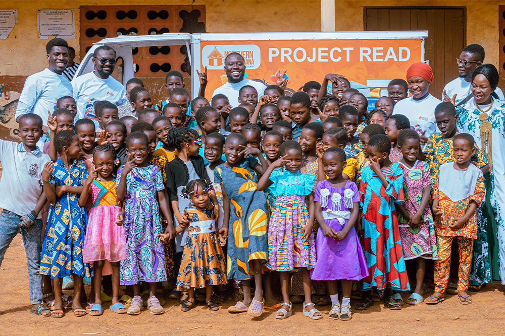 An image of children near the mobile library