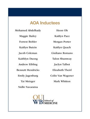 An image of the list of 2025 AOA inductees from OUWB