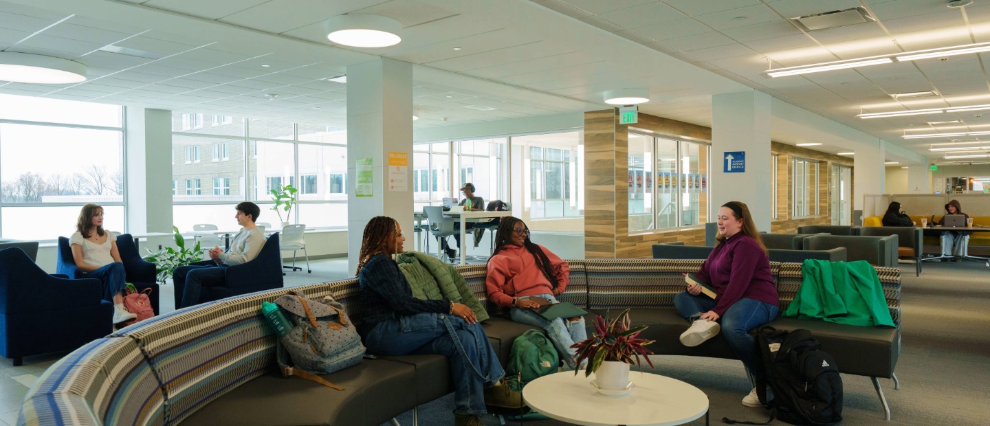 Oakland University students gathering in the Oakland Center
