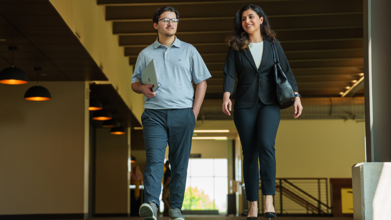 Man and woman walking together