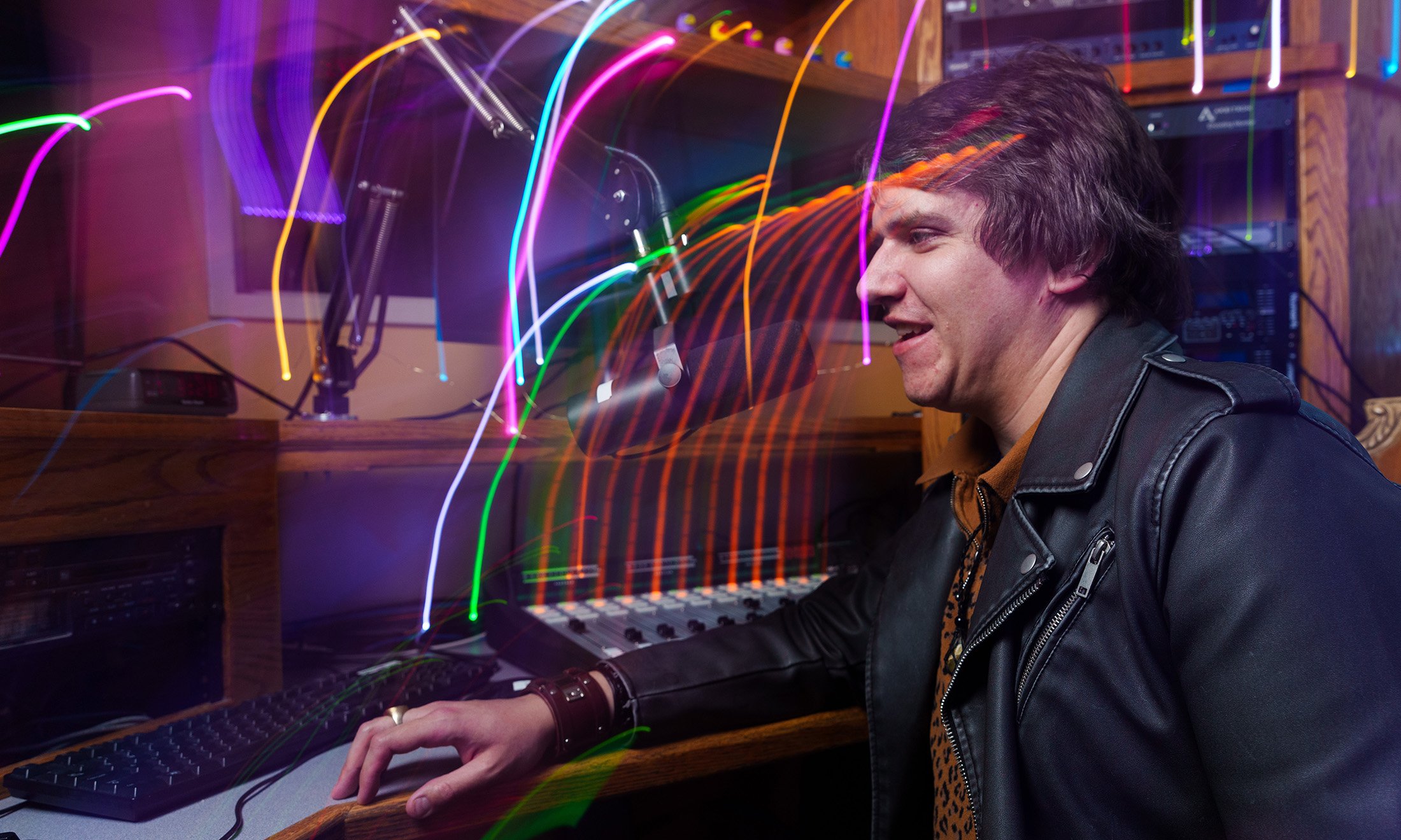 A person working in a radio booth